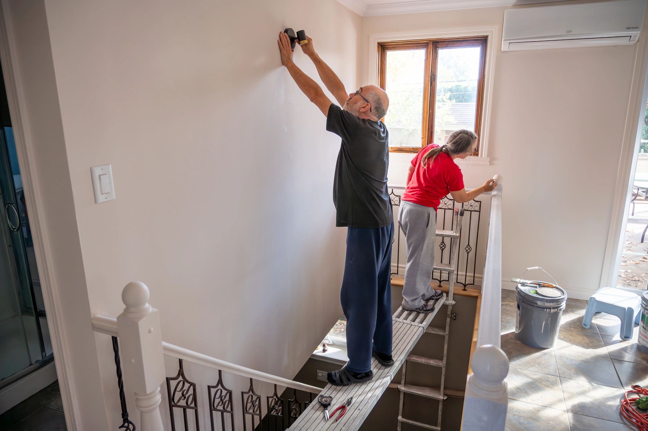 Technician assisting with home setup