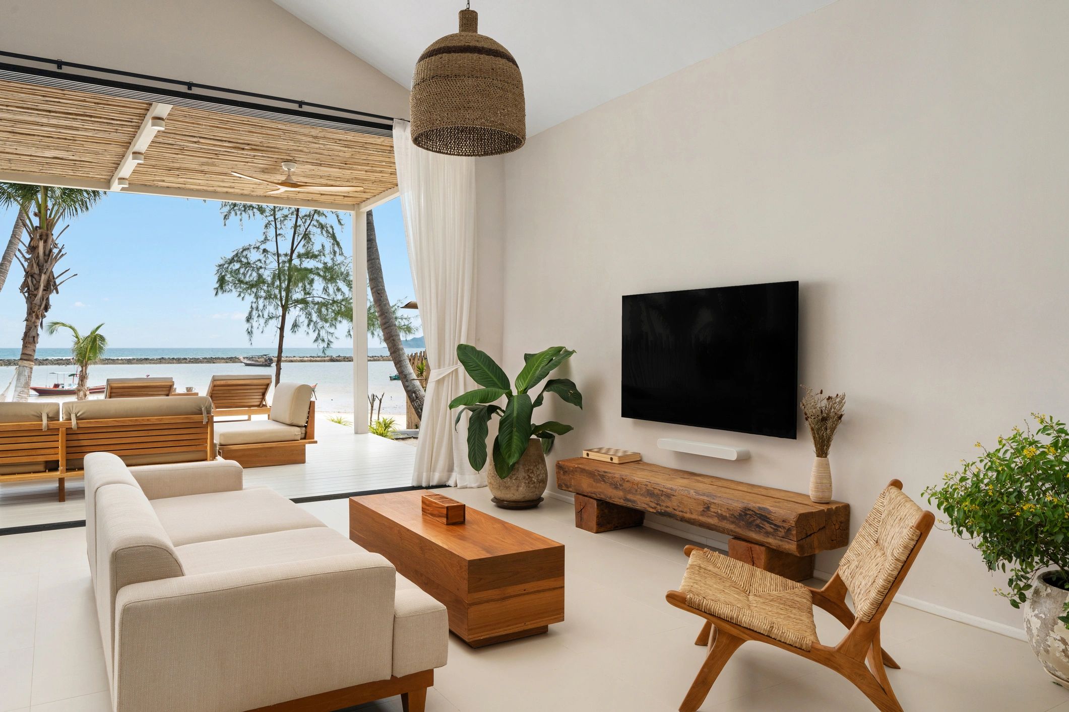 Modern living room with wall-mounted television